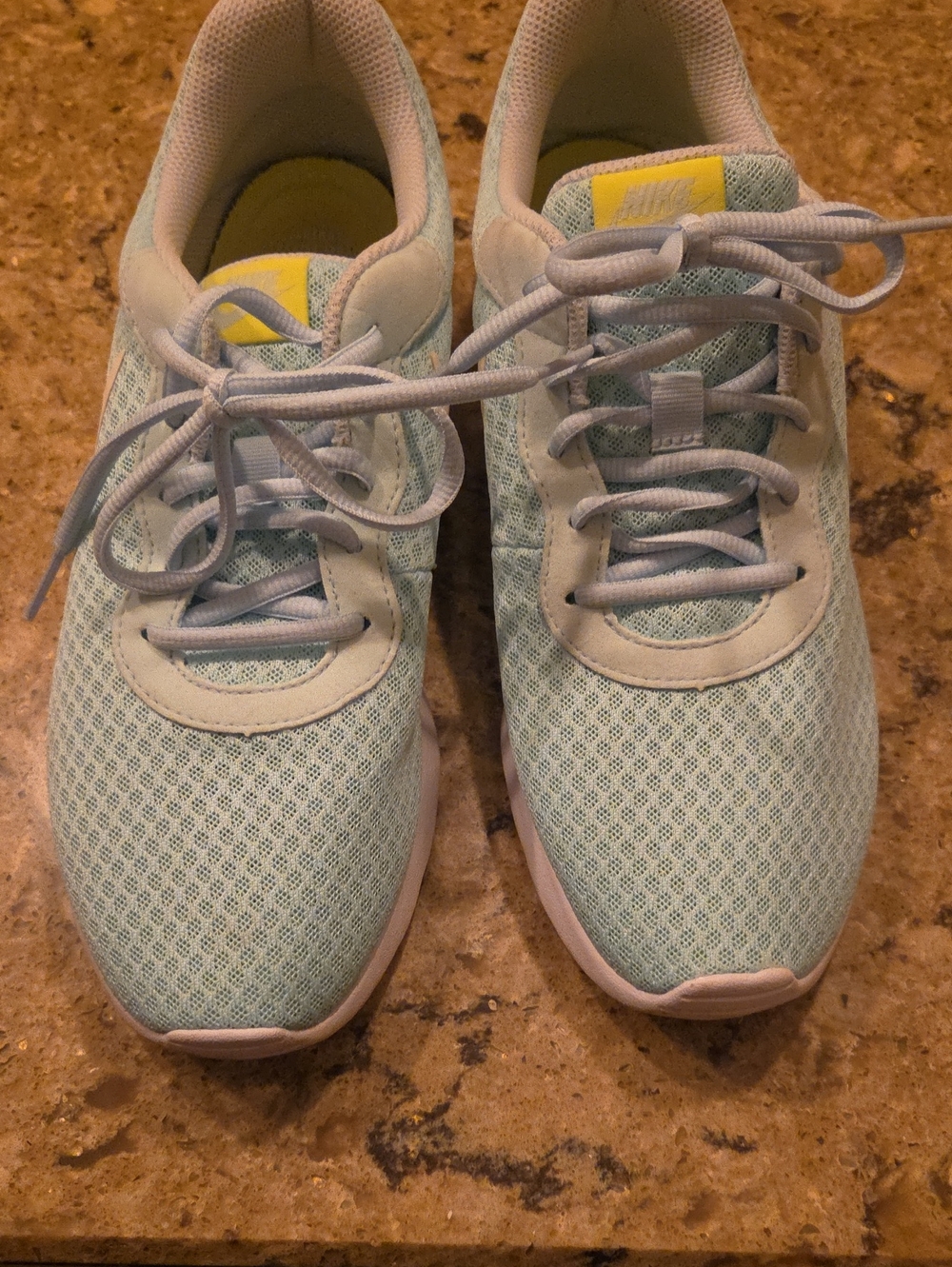 Nike Women's Light Blue Mesh Running Sneakers with Yellow Tongue Tab